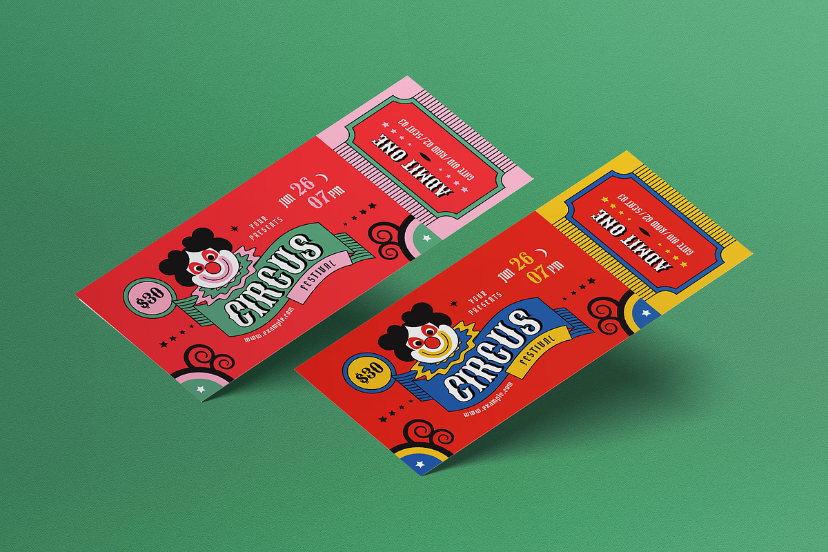 Flat Design Circus Festival Ticket, a Card Template by graphicook (Photo 1 of 3)