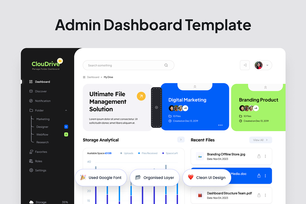 Manage Folder Admin Dashboard, an UI Kit Template by SquidPixey (Photo 2 of 5)