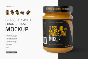 Glass Jar With Orange Jam Mockup Set