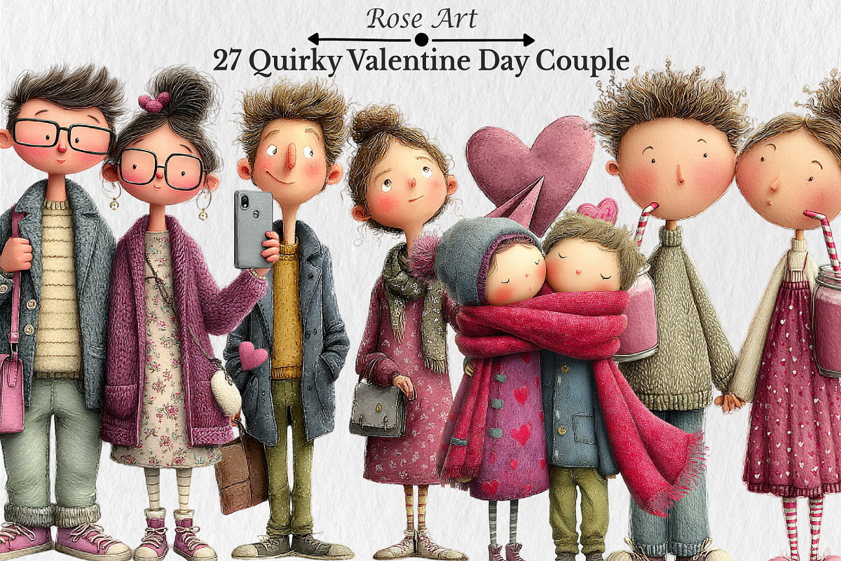 Quirky Valentine Day Couple Clipart, a Seasonal Illustration by Rose Art (Photo 1 of 7)