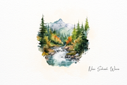 Mountain Scene Watercolor Clipart, a Wallpaper Graphic by New-School-Wave (Thumbnail 2 of 5)