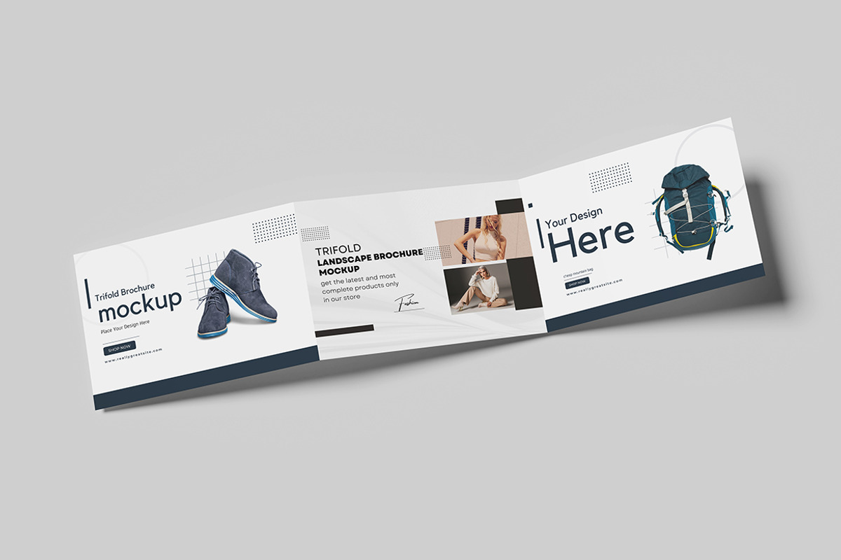 A4 Trifold Landscape Brochure Mockup, a Books & Magazine Mockup by Indah