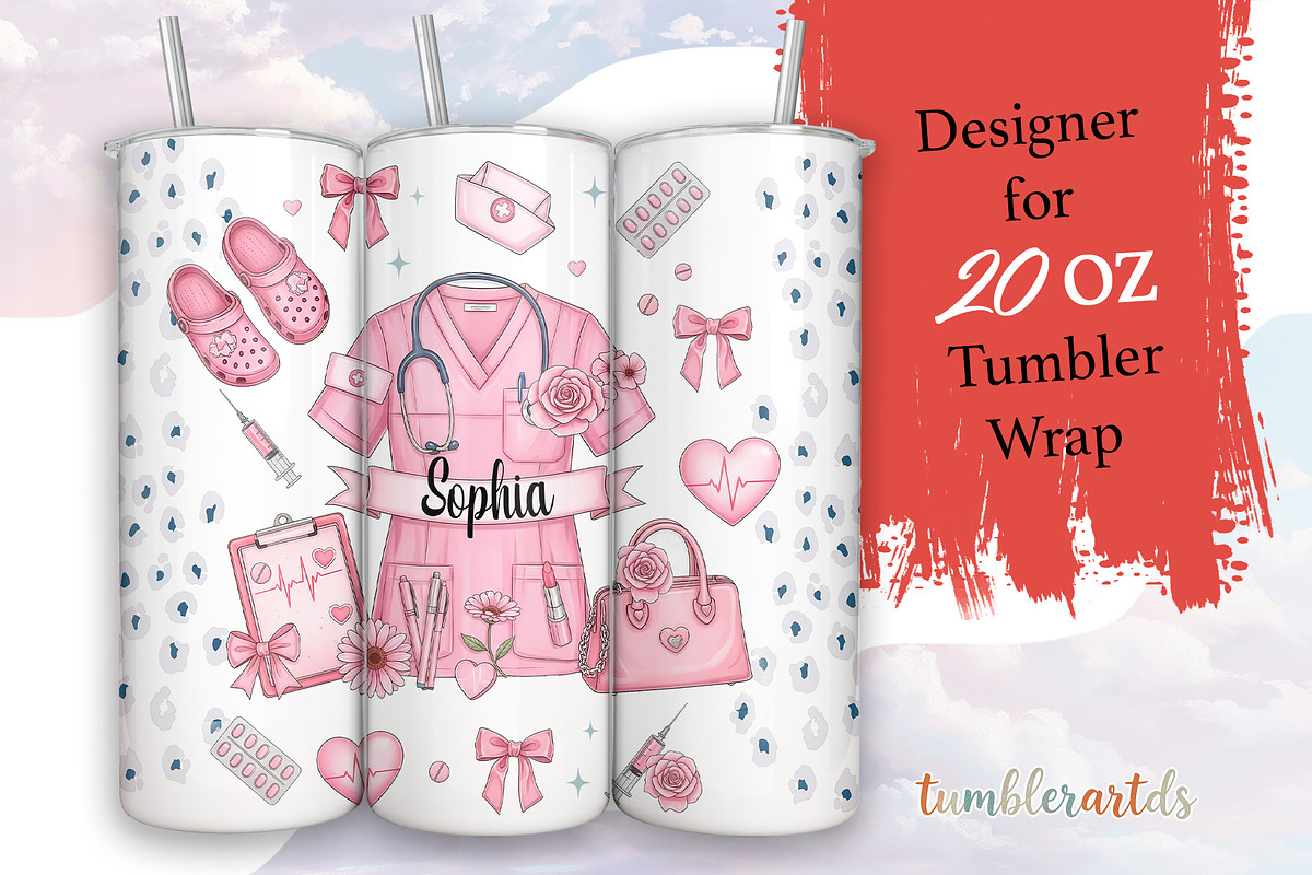 Custom Name Nurse Tumbler Wrap PNG, a Pattern Graphic by TumblerArtDS (Photo 1 of 3)
