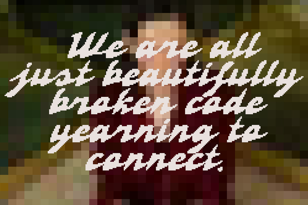 Fragile Ego Pixel Art Glitch Script, a Script Font by Struvictory.art (Photo 4 of 9)