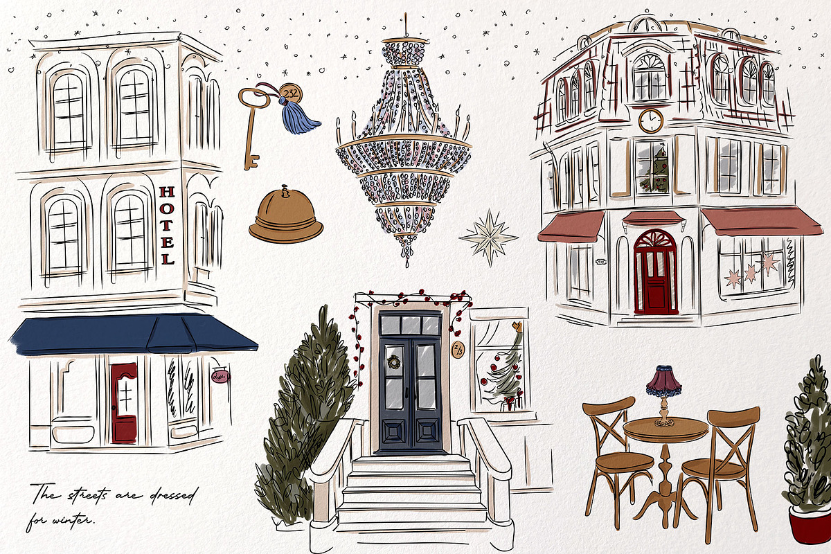 Midnight Town – Winter Line Art, a Seasonal Illustration by Mio Buono (Photo 4 of 18)