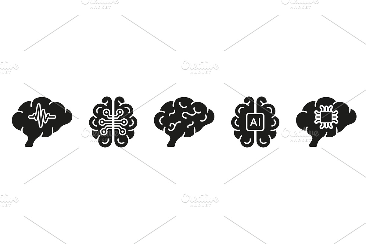 Human Brain and AI Silhouette Icons, an Education Illustration by Gentle Studio