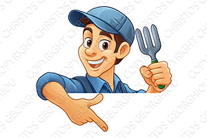 Gardener Garden Fork Cartoon, a Person Illustration by Christos Georghiou