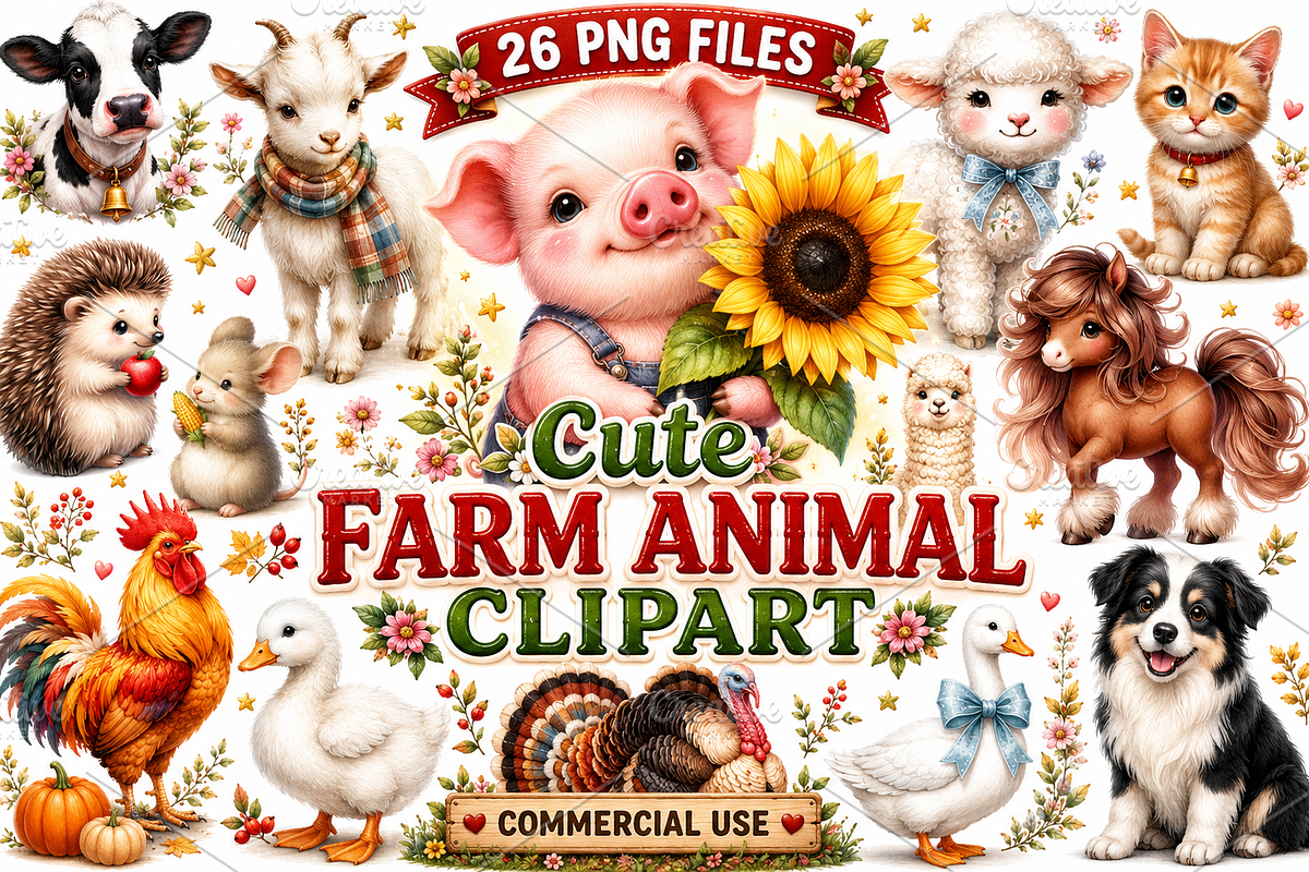 Farm Animal Clipart, a Seasonal Illustration by CreationArt (Photo 1 of 5)