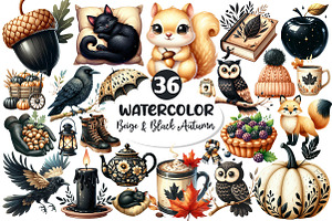 Beige & Black Autumn Clipart, an Illustration by Dream Creation