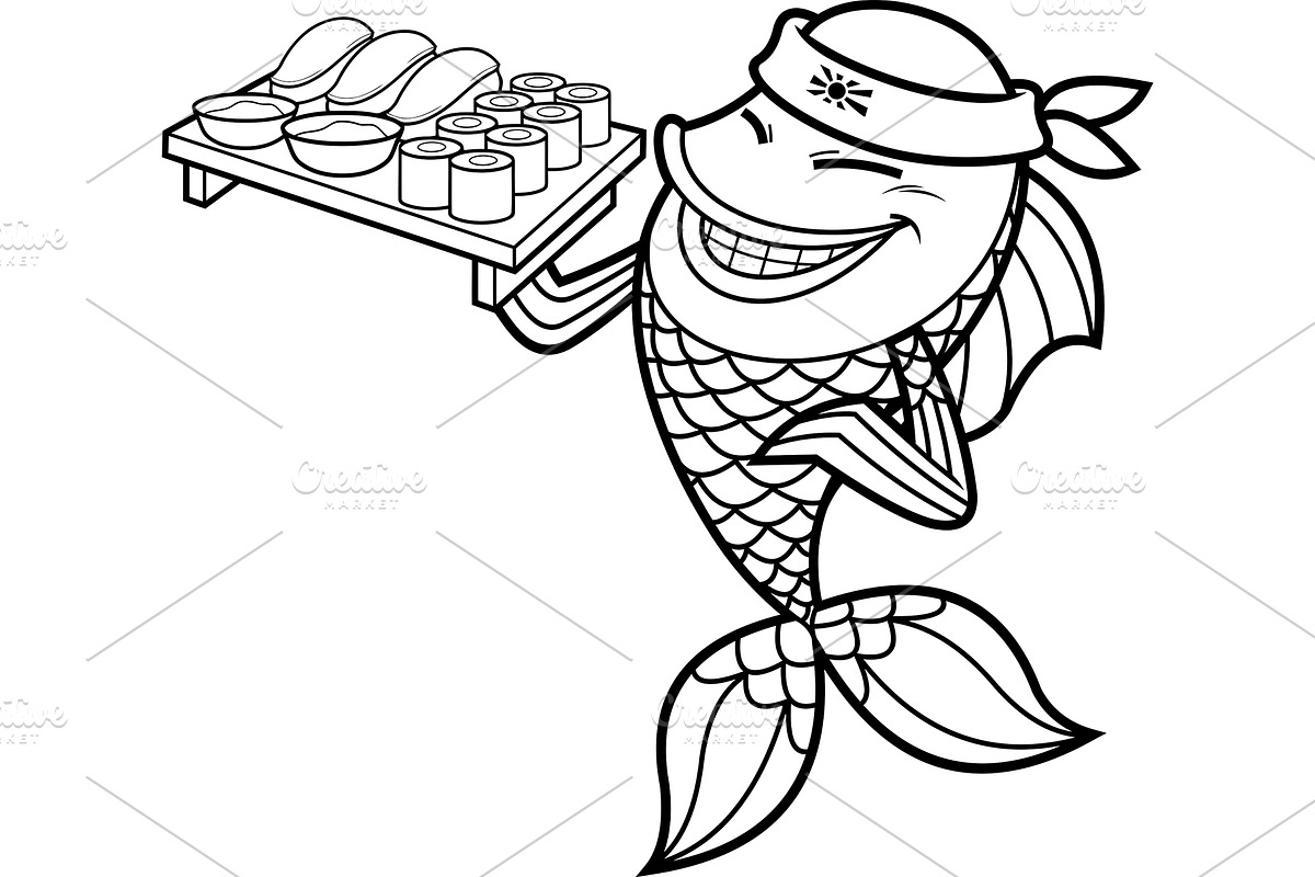 Outlined Fish Sushi Chef, an Illustration by HitToon