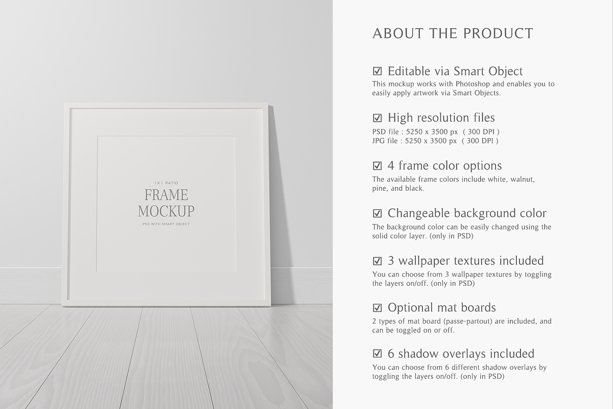 1x1 Square Frame Mockup on Floor, a Household Mockup by Lelu Art Design (Photo 6 of 11)