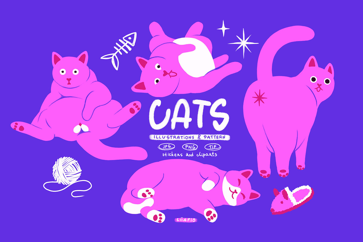 Funny Cats Illustration Collection, an Animal Illustration by Liiafis (Photo 1 of 11)