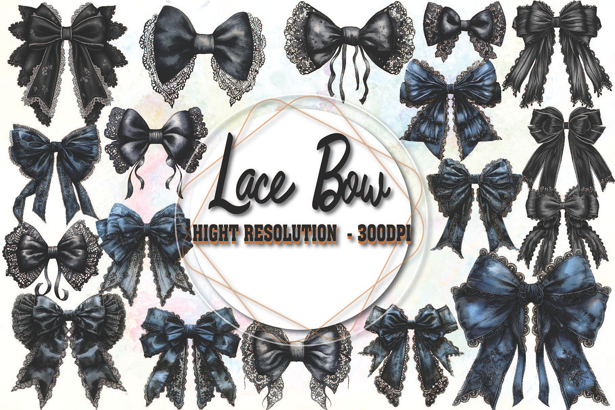 Coquette Black Lace Bows Clipart, an Object Graphic by Little Mango (Photo 1 of 4)