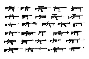 Assault rifles black ink vector set, an Illustration by Onyx