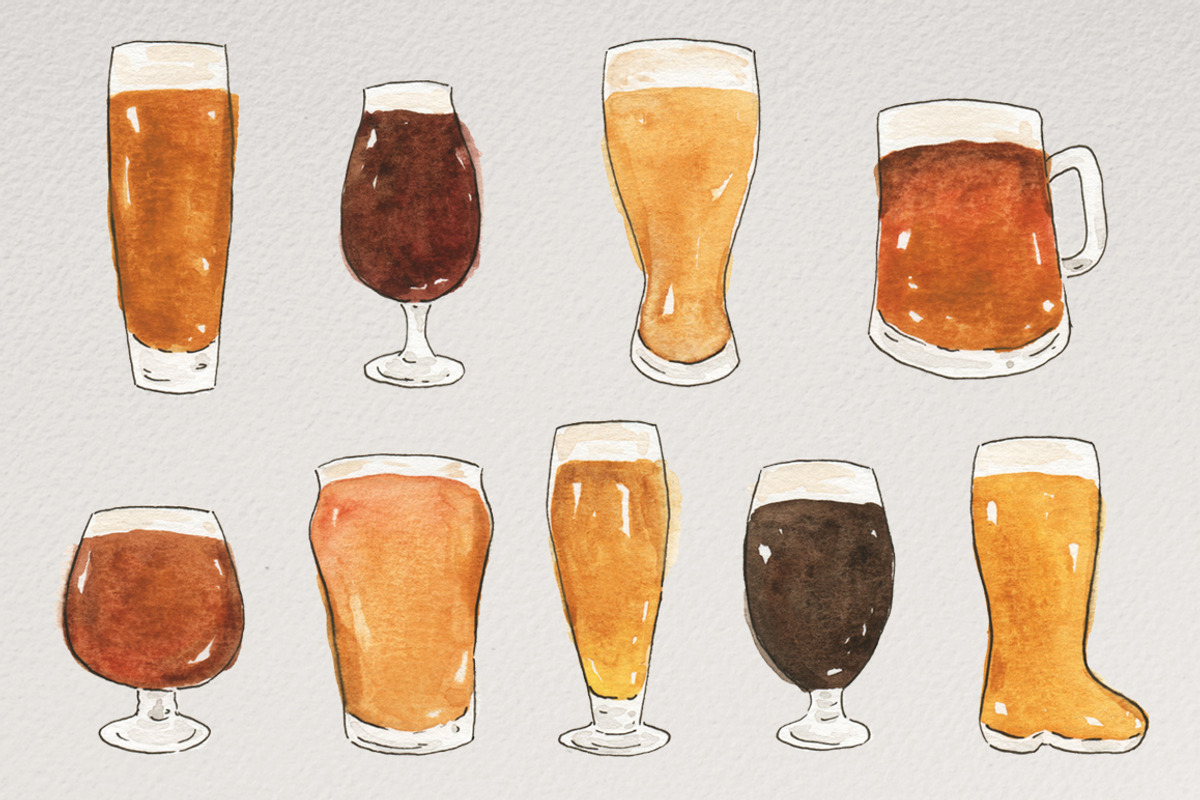 Watercolor Beer Glasses, an Illustration by R.Ewers Designs (Photo 2 of 3)