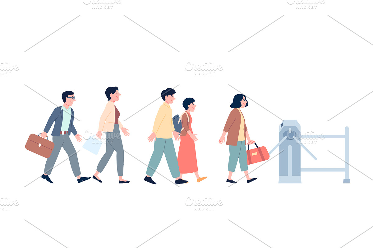 People queue at checkpoint. Men, a Person Illustration by LadadikArt