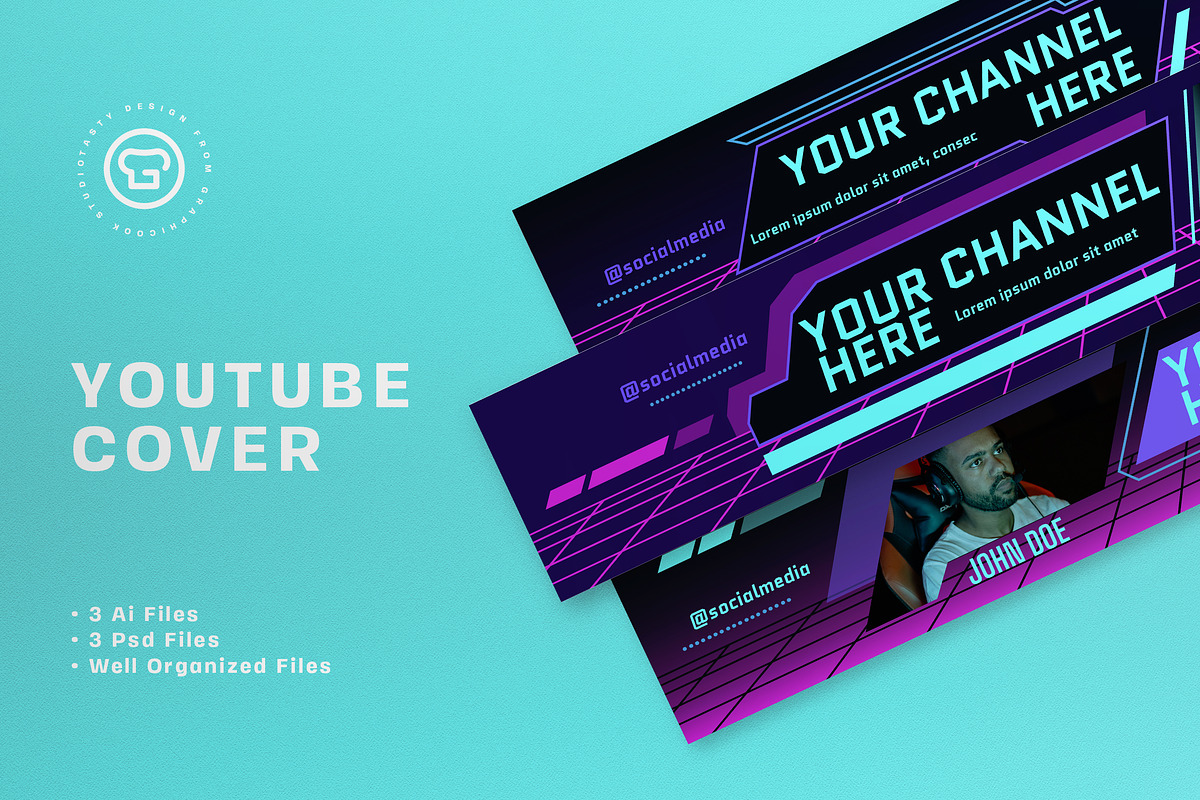 Synthwave Gamers Youtube Cover, a Social Media Template by graphicook (Photo 1 of 3)