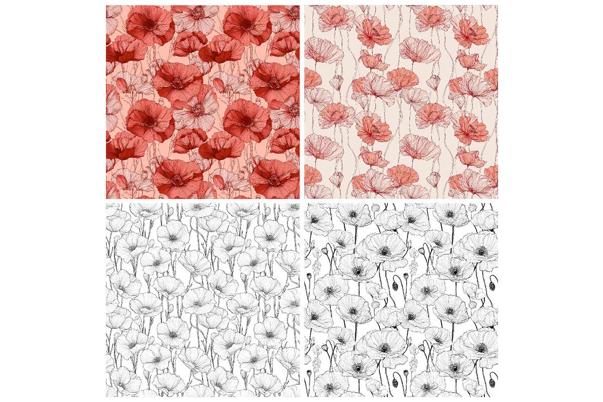 Line Art Poppy Flowers Patterns, an Illustration by DreamPrint404 (Photo 3 of 5)