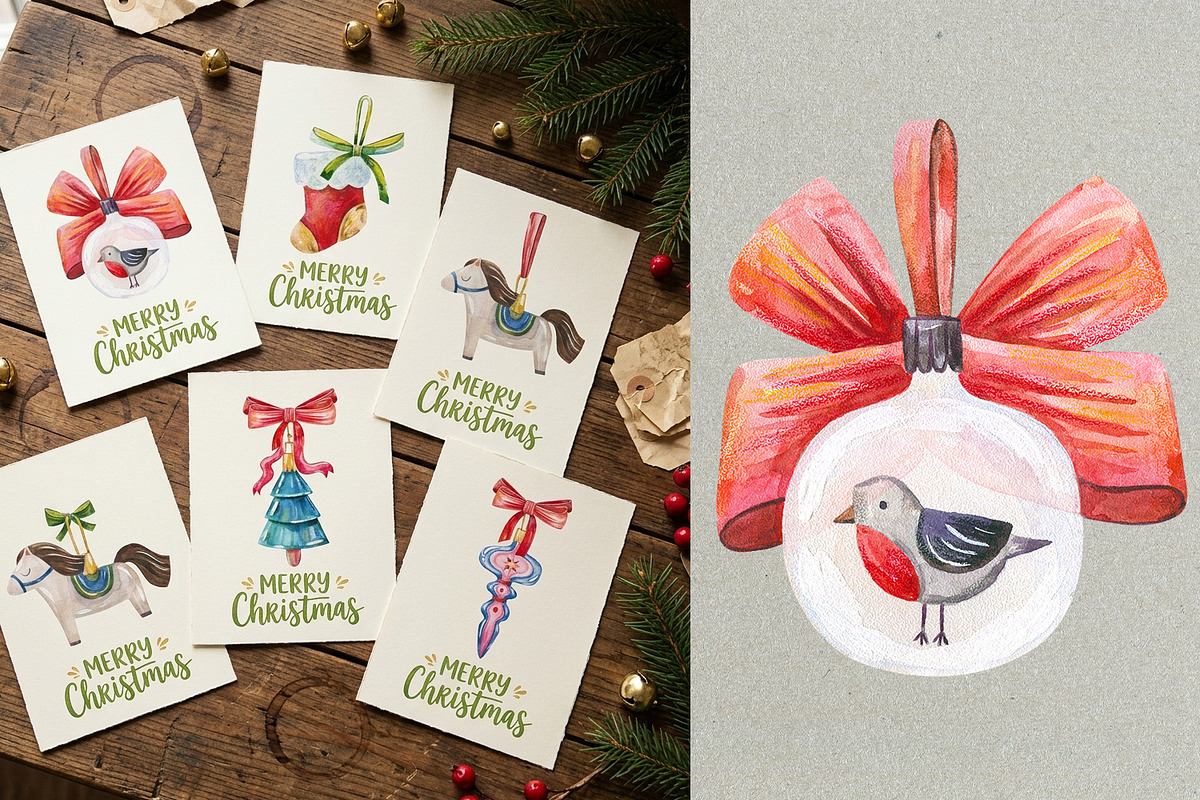 Vintage Watercolor Christmas Clipart, an Object Graphic by the_myro (Photo 4 of 10)