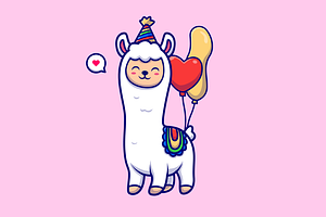 Cute Llama Alpaca Birthday Cartoon, an Animal Illustration by Catalyst Labs