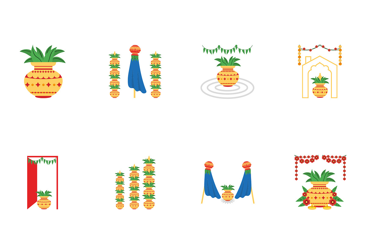 Indian Housewarming Icons Set
