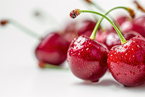 Fresh red cherry fruit plants on a w, a Background Photo by Maylianaw28