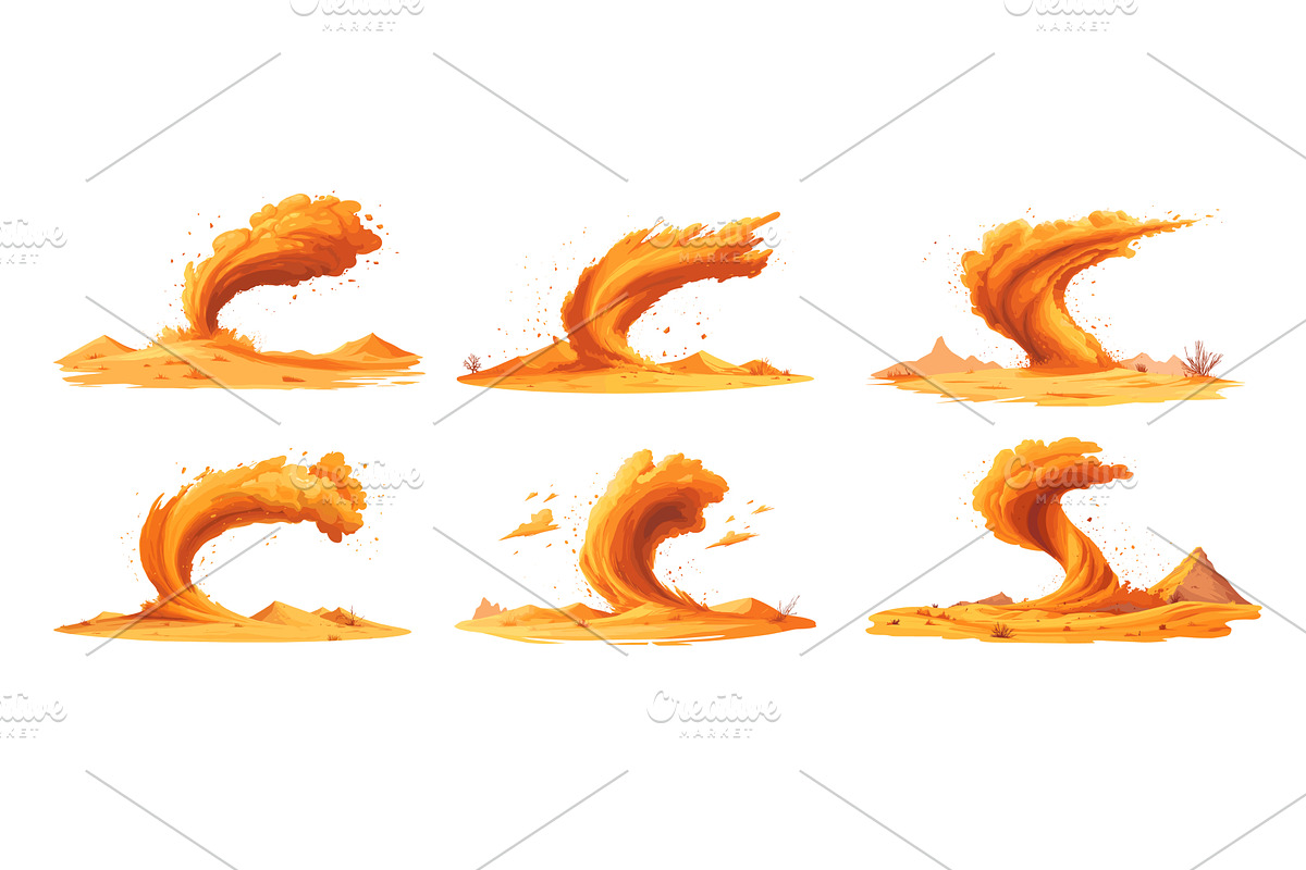 Cartoon tornado in desert. Yellow, an Illustration by Stock-Smart-Start