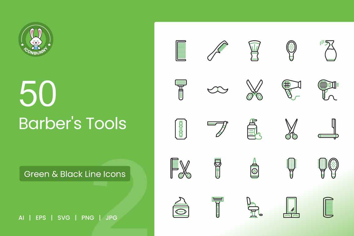 50 Barber’s Tools Green & Black Icon, an Icon by IconBunny (Photo 1 of 2)