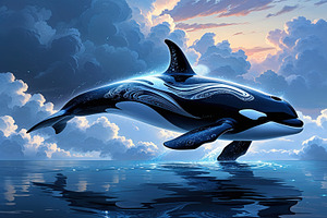 Gliding patterned killer whale, an Illustration by wavebreak