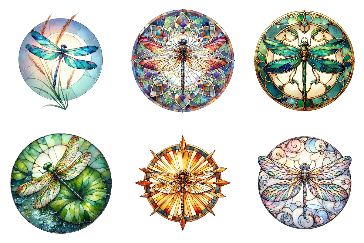 Dragonfly Stained Glass Clipart, an Illustration by DreamArtGraphic (Photo 3 of 4)