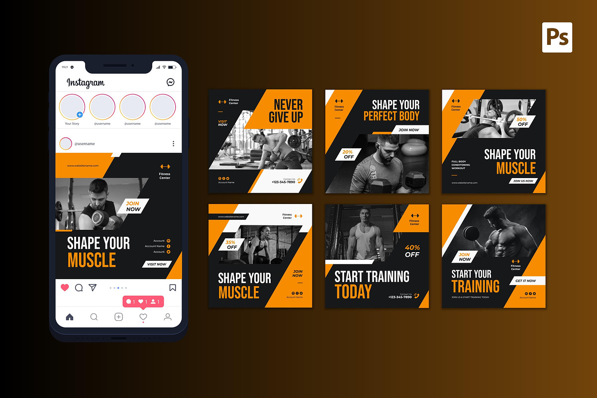 Fitness Center Instagram Post, a Social Media Template by CavenArt (Photo 3 of 5)