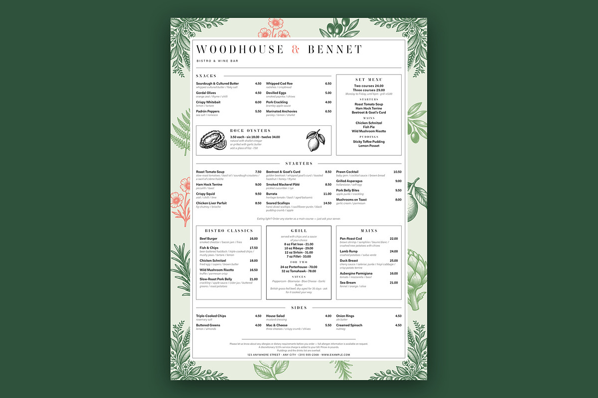 Botanical Restaurant Menu Template, a Flyer Template by BrandPacks