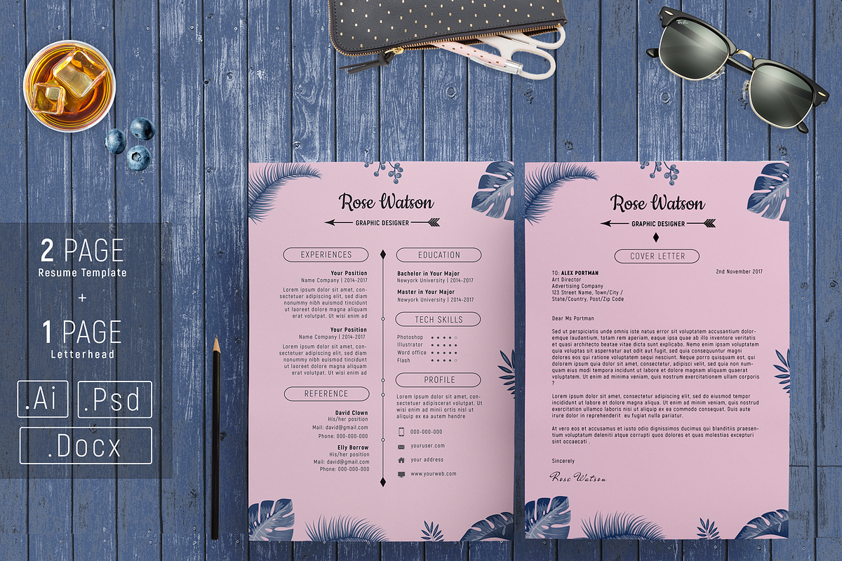 Jungle Blue-Pink Resume Template, a Resume Template by Showy68 Template (Photo 1 of 6)