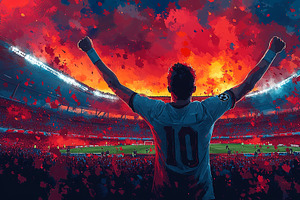 Triumphant Soccer Player Celebrating Victory in a Vibrant Stadiu, an Illustration by AS photostudio