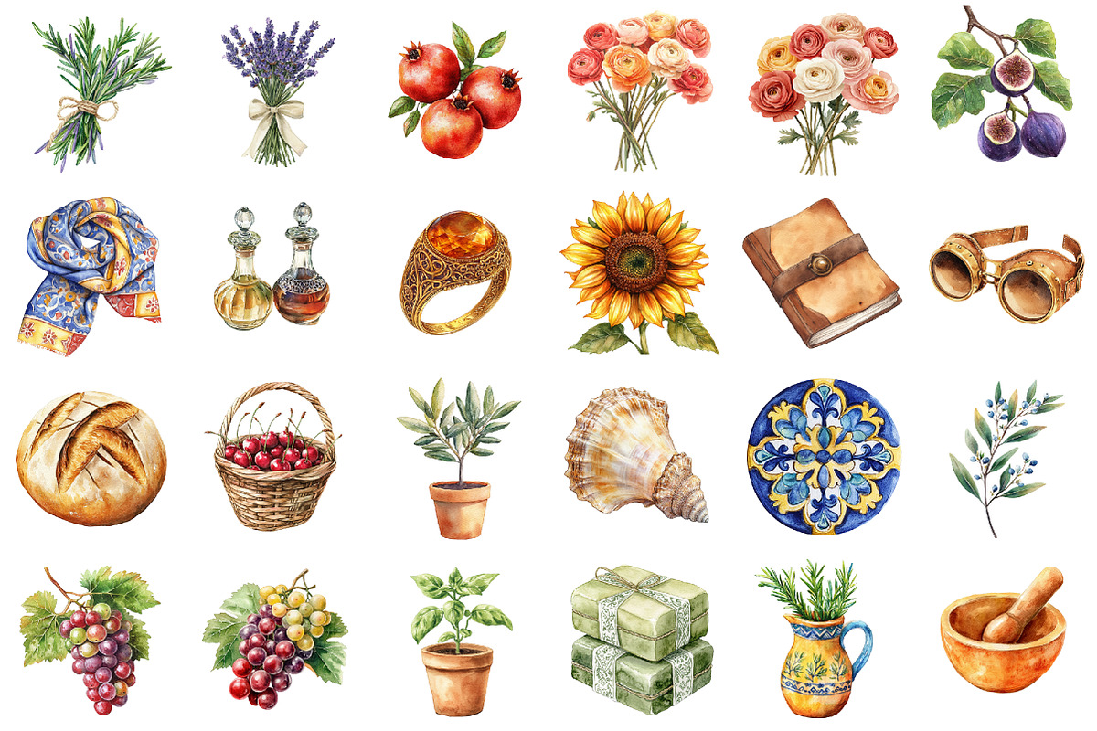 Watercolor La Dolce Vita Clipart, a Seasonal Illustration by designcity5 (Photo 2 of 5)