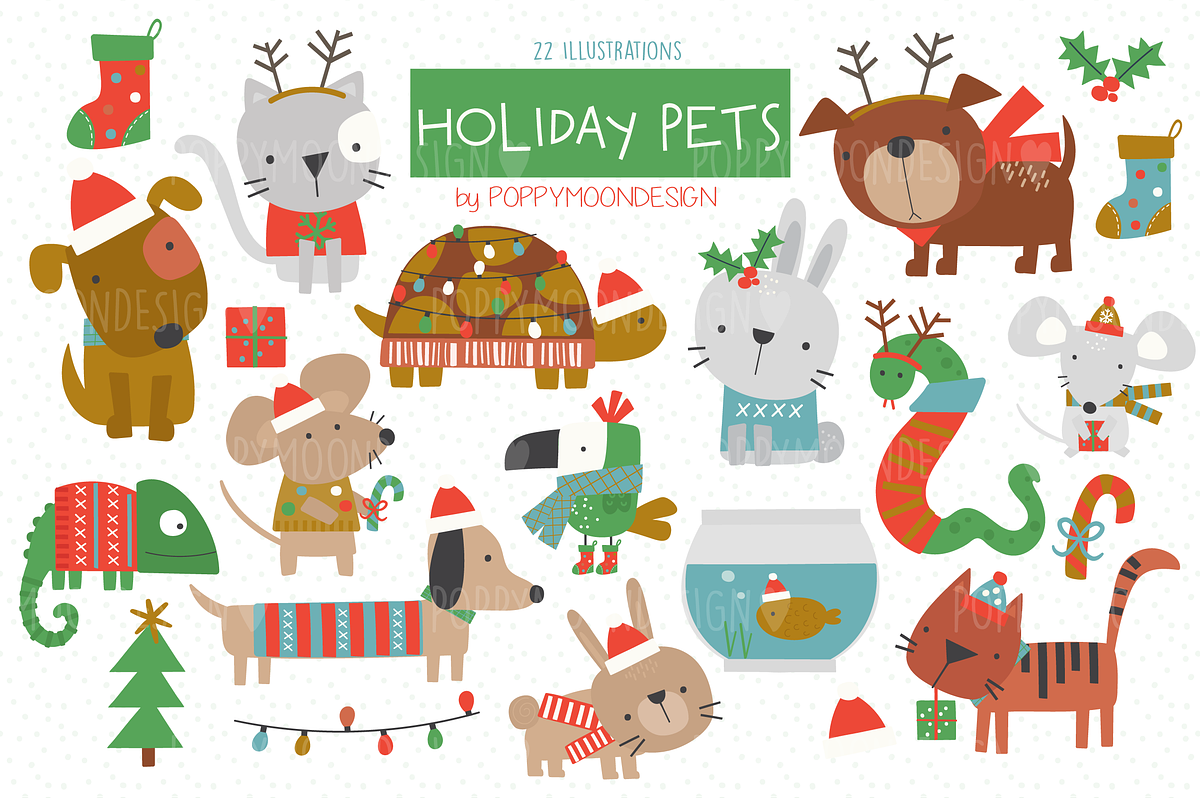 Bumper Christmas clipart set, an Animal Illustration by Poppymoondesign (Photo 10 of 12)