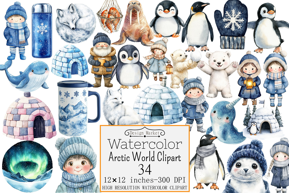 Watercolor Arctic World Clipart, a Seasonal Illustration by Design Market (Photo 1 of 4)