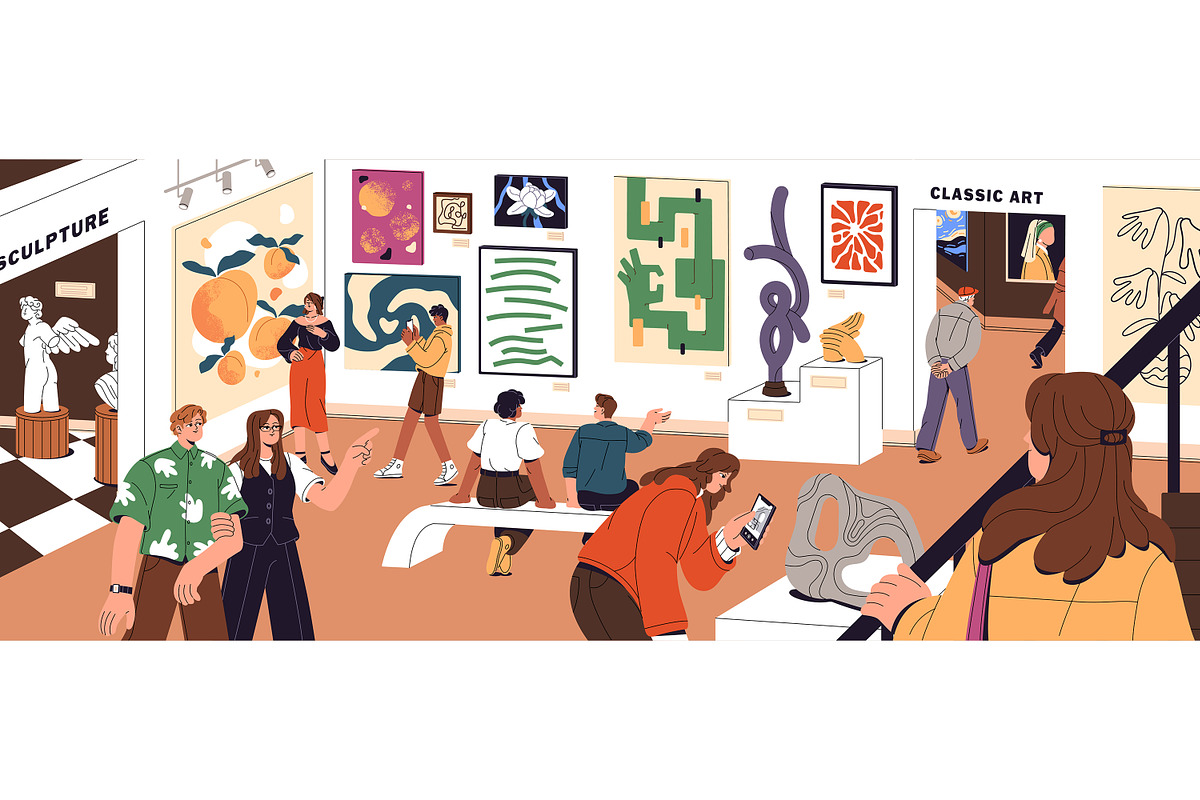 People in modern art gallery, museum, a Person Illustration by PaperTrident (Photo 1 of 2)