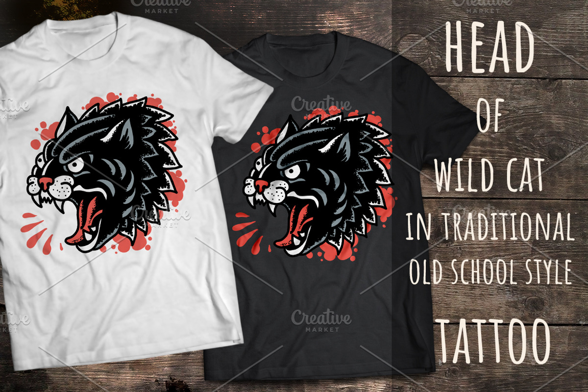 Wild Cat Old School Tattoo tradition, an Animal Illustration by Mak_Art (Photo 1 of 2)