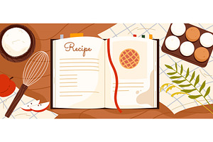 Open Recipe Book With Baking, a Food Illustration by Flashvector
