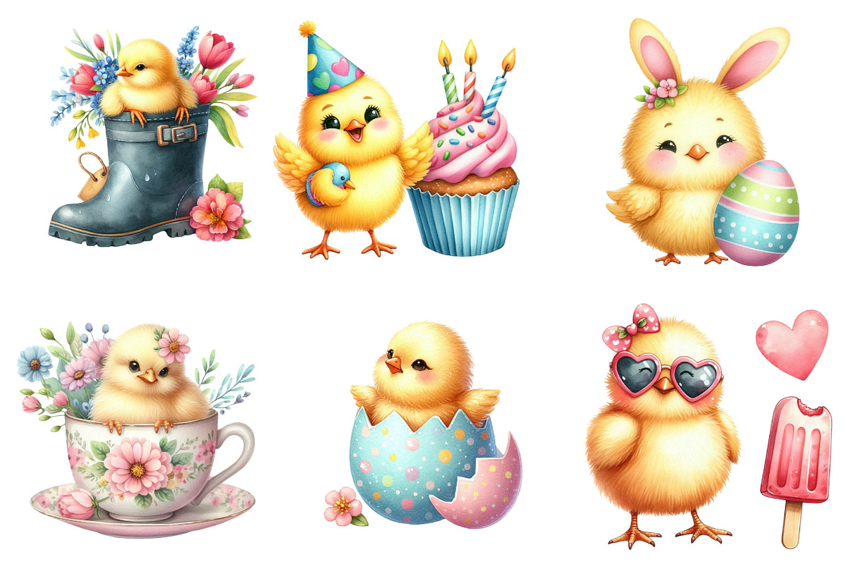 Watercolor Cute Chick Clipart, an Illustration by DreamArtGraphic (Photo 3 of 5)