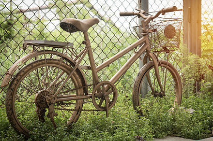 Old bicycle in public park featuring retro, bike, and old, a Sports & Recreation Photo by Casanowe-studio