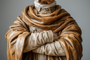 Intricate detail of a life-sized statue with textured robes and a solemn expres, an Animal Photo by ImageMir