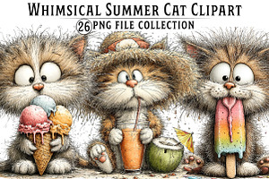 Whimsical Summer Cat Clipart, an Illustration by Dream Creation