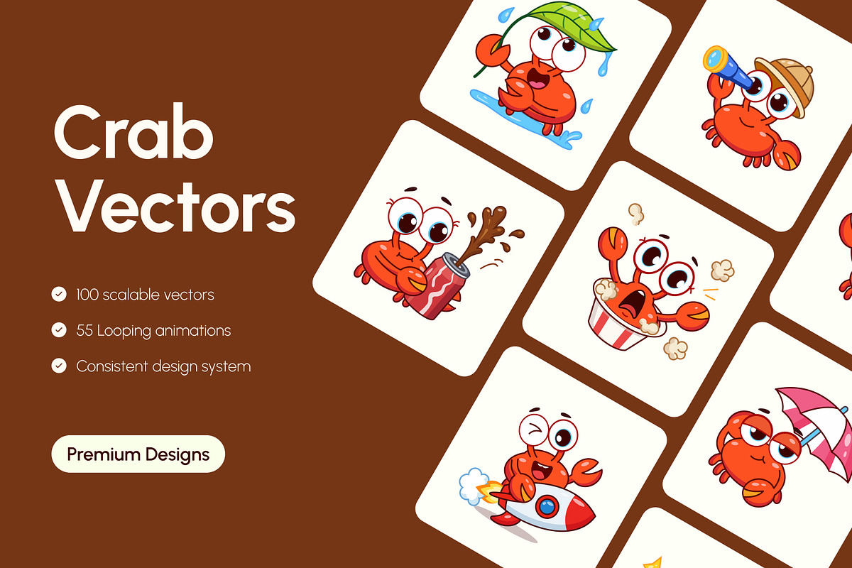Crab Flat Vector Icons Bundle, an Emoji Icon by Brickclay (Photo 1 of 12)