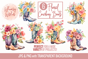 Floral Cowboy Boots Watercolor