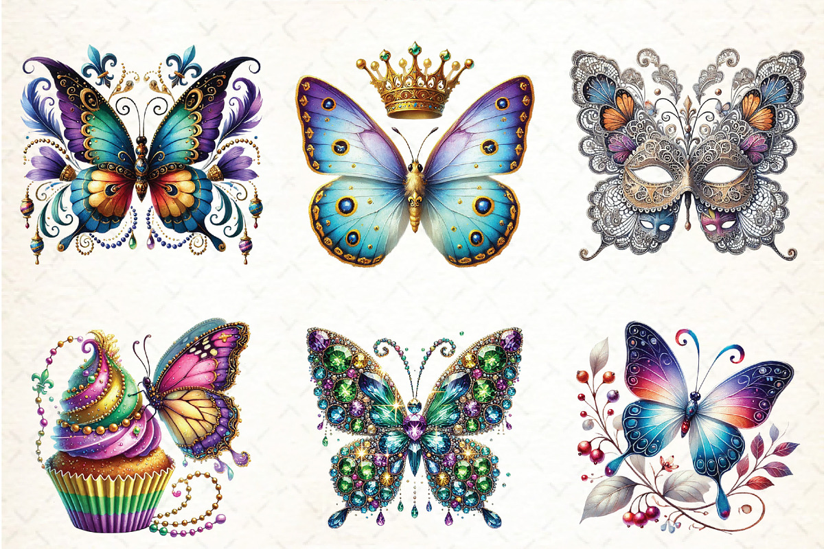 Watercolor Mardi Gras Butterfly, an Illustration by DreamCafeArt (Photo 2 of 3)
