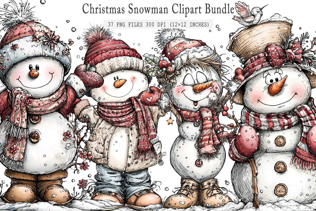 Christmas Whimsical Snowman Clipart, an Illustration by SinaCreation (Photo 1 of 7)