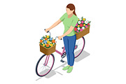 Woman with bicycle and flower basket, a Person Illustration by Golden Sikorka (Thumbnail 3 of 3)