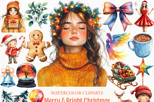 Merry & Bright Christmas Clipart, an Illustration by Craft Nest